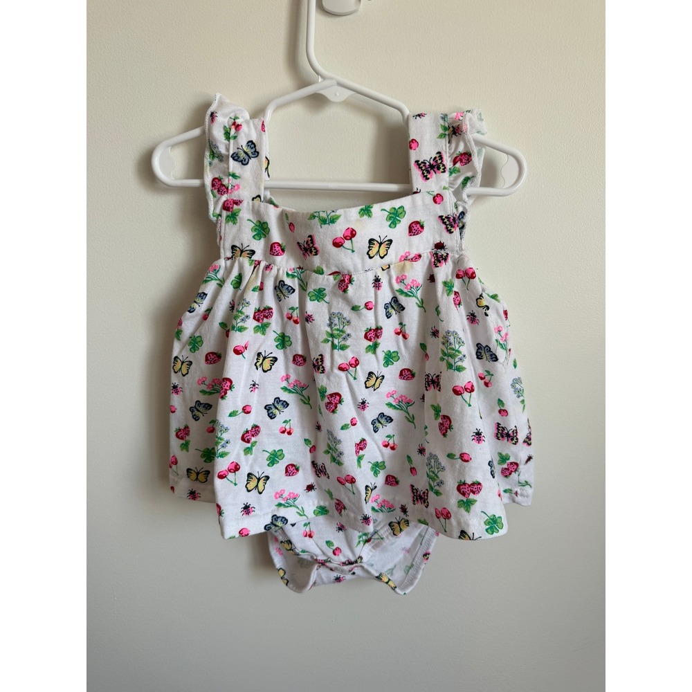 Quiltex Baby Girl Butterfly Strawberry Floral Bodysuit Dress White 18M Ruffle